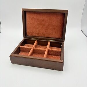 Decatur Industries Trinket Jewelry Box Brown Walnut Wood 6-Slot Velvet MCM